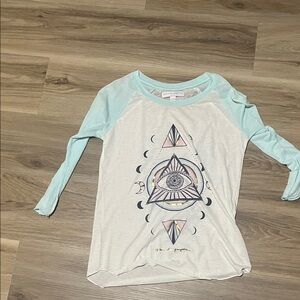 Graphic Long Sleeve Kids Shirt - Mint and White